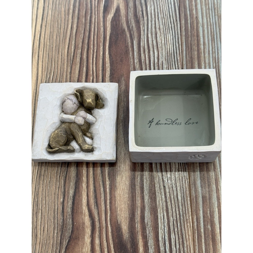 Willow Tree Susan Lordi Hug Wood Trinket Box with Boy and Dog 2005